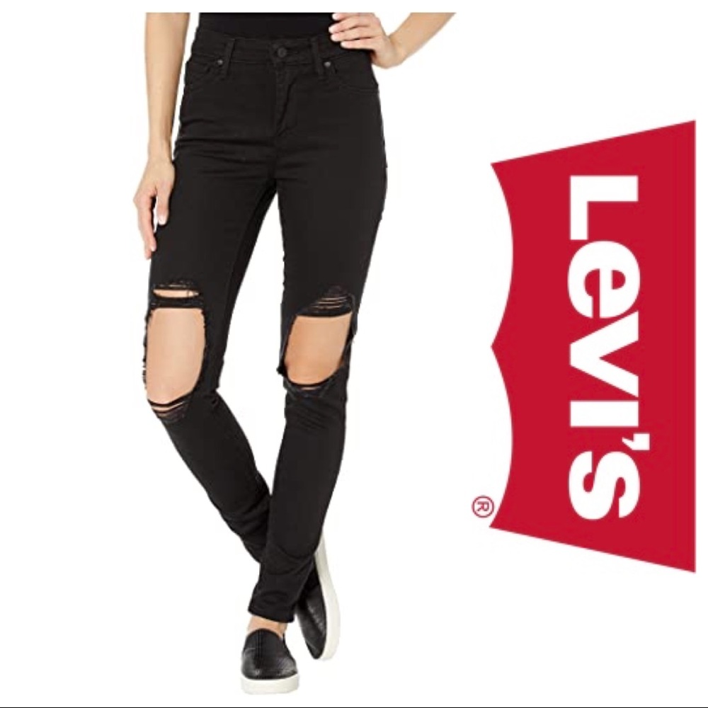 Levi’s 721 8 Long High Rise Skinny Destroyed Black Jeans - Picture 16 of 16